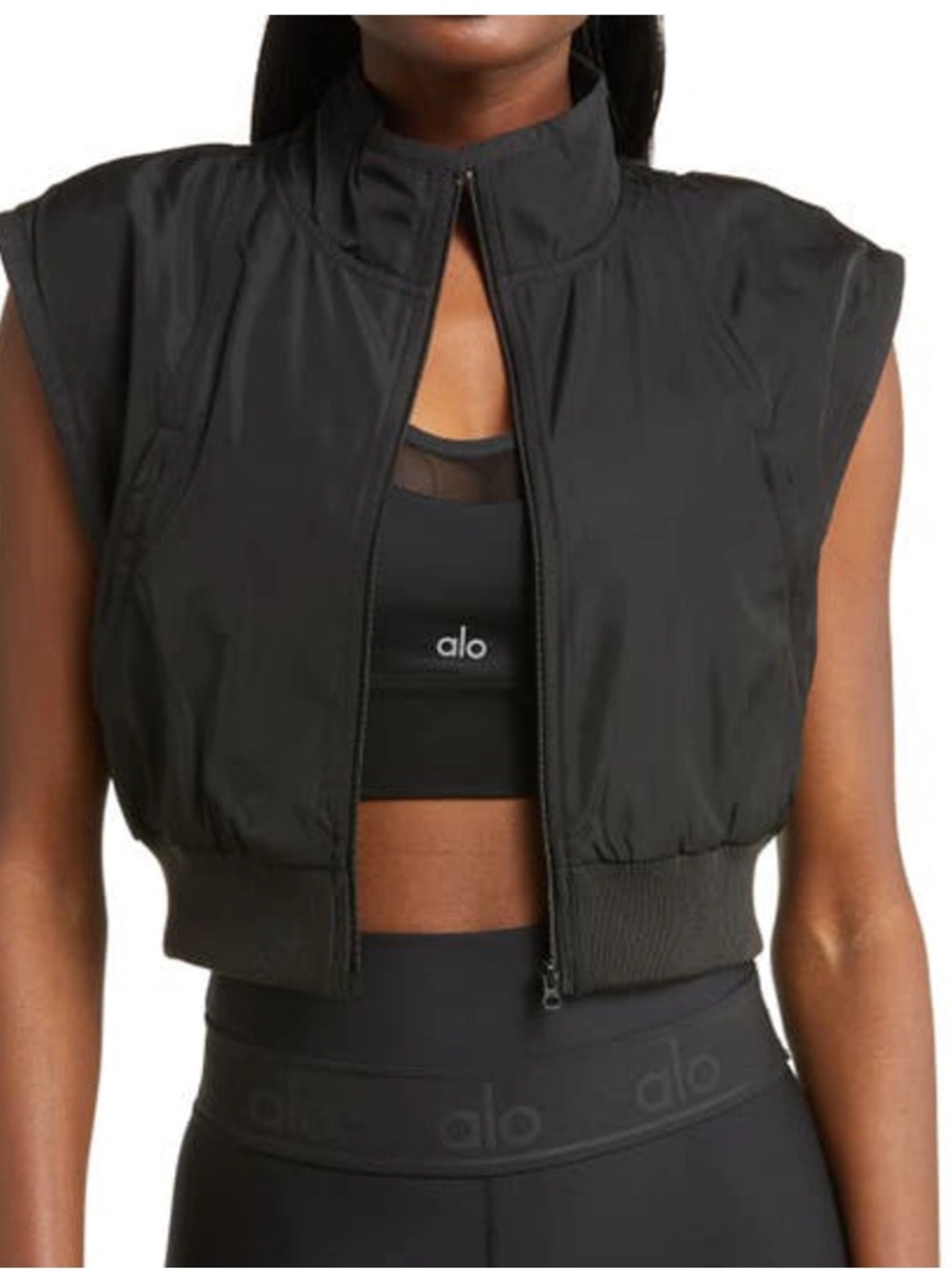 ALO Yoga Black Cropped Zip Vest